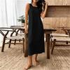 Women's Sleeveless Casual Color Cotton Linen Dress for Summer Everyday Wear