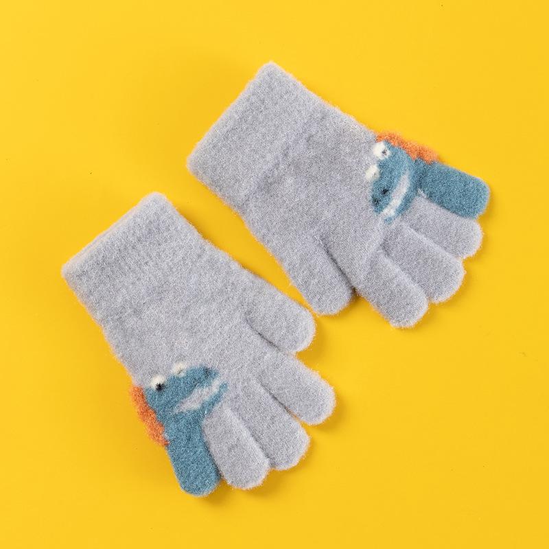 1 Par Luvas Quentes de Inverno Infantis Fofas de Desenho Animado Dinossauro Jardim de Infância Meninos Meninas Cinco Dedos Dino Luvas Tricotadas para 3 a 6 Anos