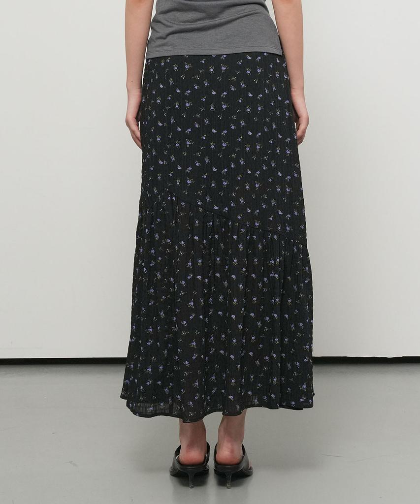 General Idea Flower Shirred Maxi Skirt [Black] / Gf2Lsk521