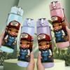 1PC Farmer Cow Cartoon Print 750ml Color Plastic Sports Water Bottle Leakproof Flip Straw Lid Suitable for Sports Office Home Use