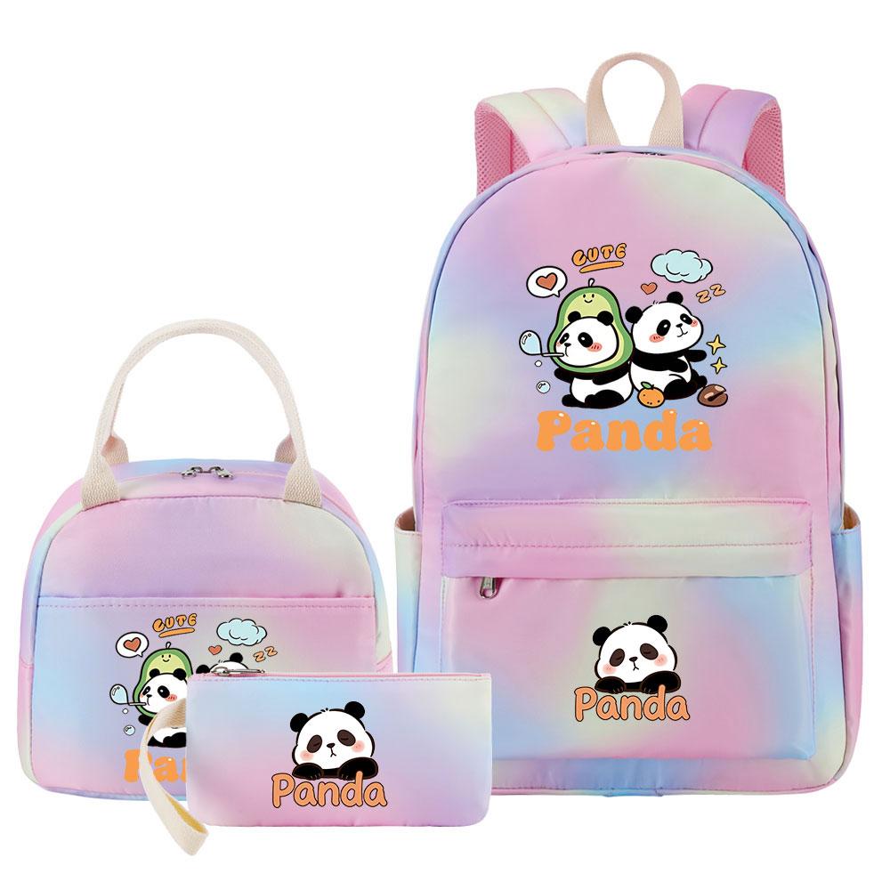 3-delige Tie Dye Panda Rugzak Set Kawaii Rugzak voor Naar School met Lunchtasje Etui, Reizen Dagrugzak voor Kinderen Meisjes