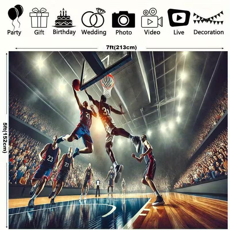 High-Energy Basketball Tapestry, Dynamic Slam Dunk Scene Under Bright Stadium Lights, Bold Sports Wall Art