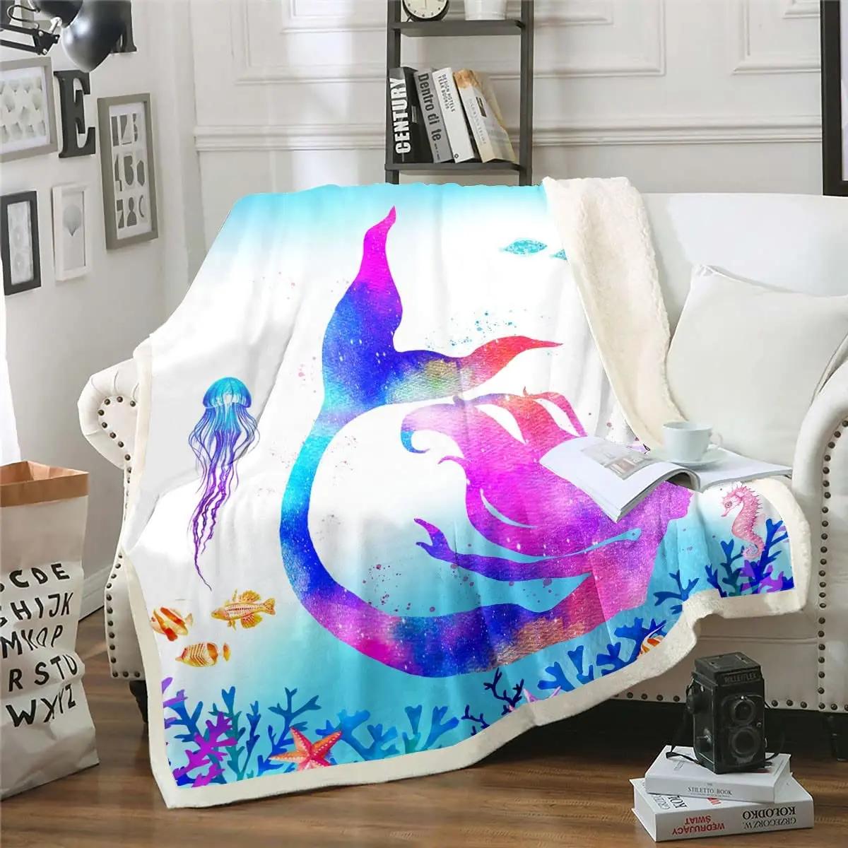 Mermaid Throw Blanket, Adorable Super-Soft Extra-Large Mermaid Blanket for Women, Girls, Teens,Children, Warm Cozy Plush Blanket 130x150cm