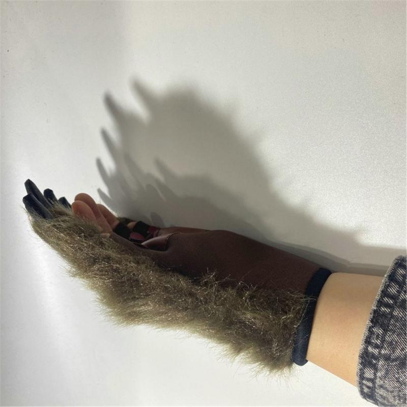 Cosplay Costume Werewolf Claw Gloves for Women Plush Beast Claw Gloves Halloween Party Anime Props RolePlay Hand Warmers
