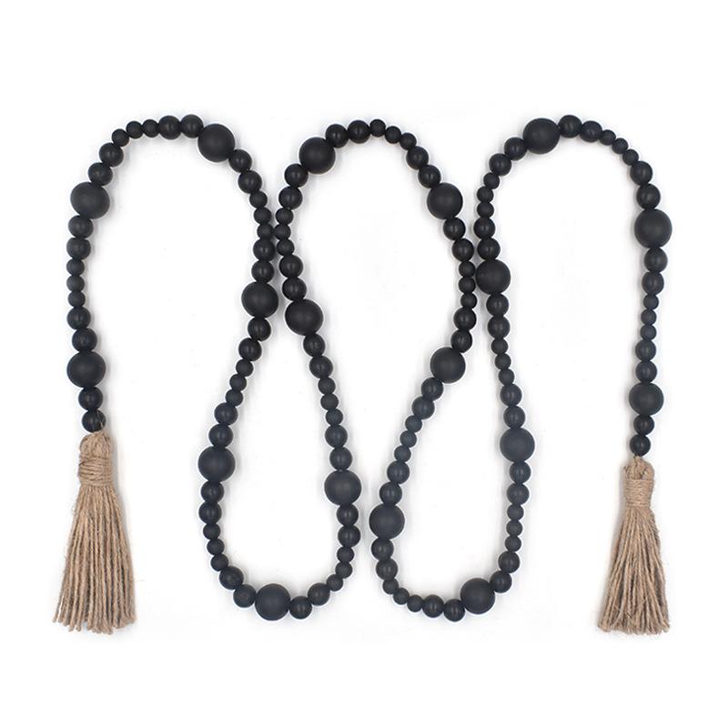 

Diy Handmade Black Wooden Beads Creative Hemp Rope, Multi-Size Beaded Loose Beads Home Decoration Pendant