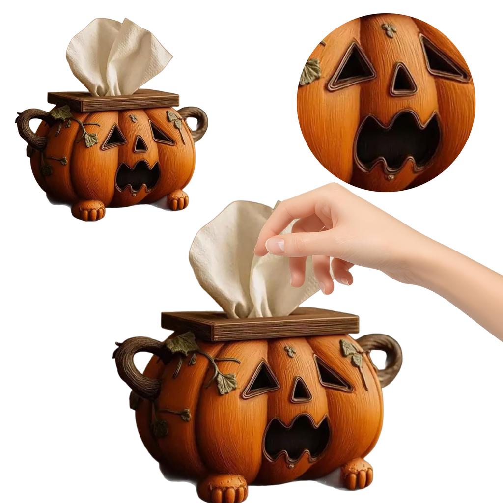 Halloween Pumpkin Tissue Box Holder with Eyes Fall Pumpkin Tissue Box Cover Cute and Scary Pumpkin Tissue Box for Home Bathroom