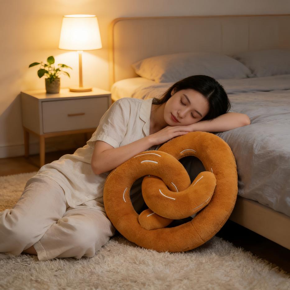 Dopamine Decor Creative Bread Plush Pillow Cookie Pretzel Design Bedroom Bedside Nap Pillow for Dorm