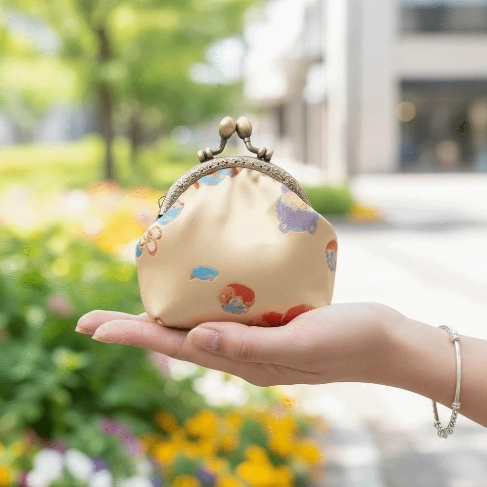 Anti-lost Kiss Lock Coin Purse Polyester Portable Brocade Mini Pouch Chinese Style Thickened Embroidered Small Pocket Ring