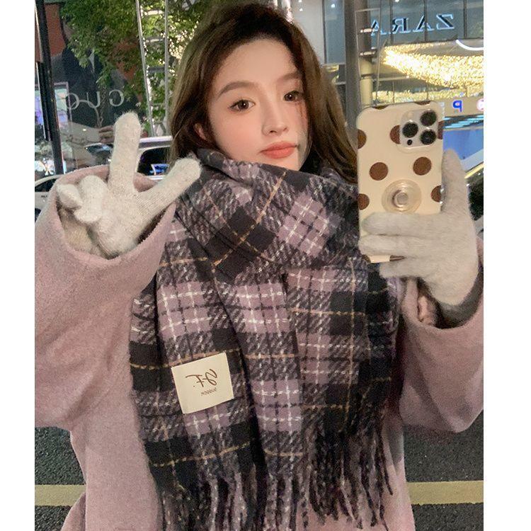 Scarf Women's Winter Korean Edition New Versatile Student Premium Sense Warm Thickened Scarf Couple Plaid Shawl