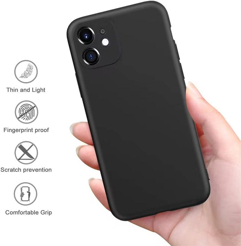 Schwarze stoßfeste Silikon-TPU-Telefonhülle für iPhone 15 14 13 12 Pro 11 Pro Max X Xs XR 6 6S 7 8 Plus Schutzhülle für die Linse