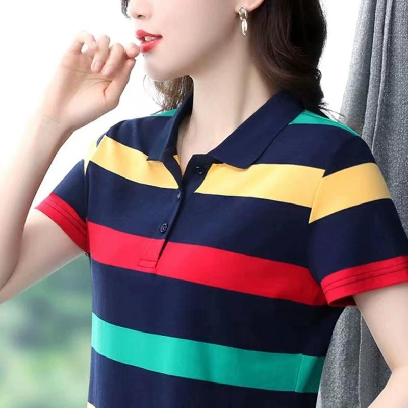 Damen Sommer Tops Streifen T-Shirts Sexy Vintage Kurzarm Polo T-Shirts Locker Lässig