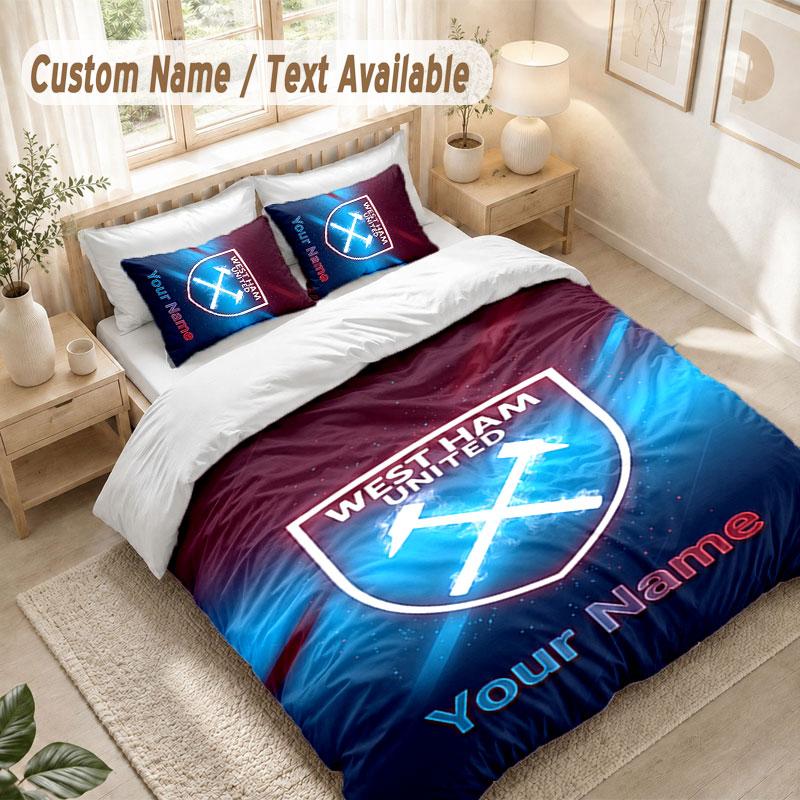 Custom Name Bedding Set 3 PiecesWest Ham United FC Print Duvet Cover + 2 Pillowcases Soft Bed Decor