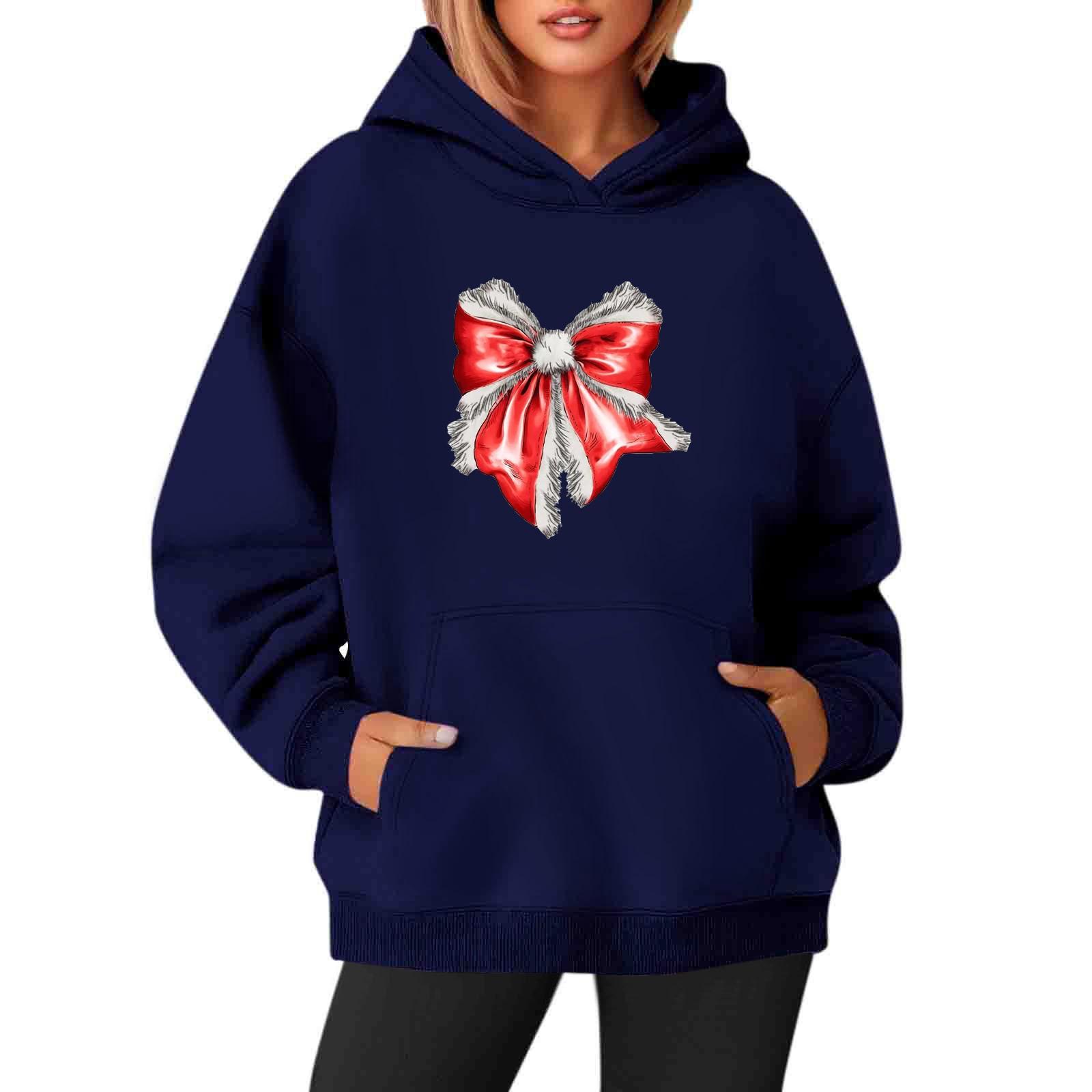 Женские толстовки с круглым вырезом, длинным рукавом, рождественским принтом, однотонная толстовка с капюшоном XL тёмно-синий