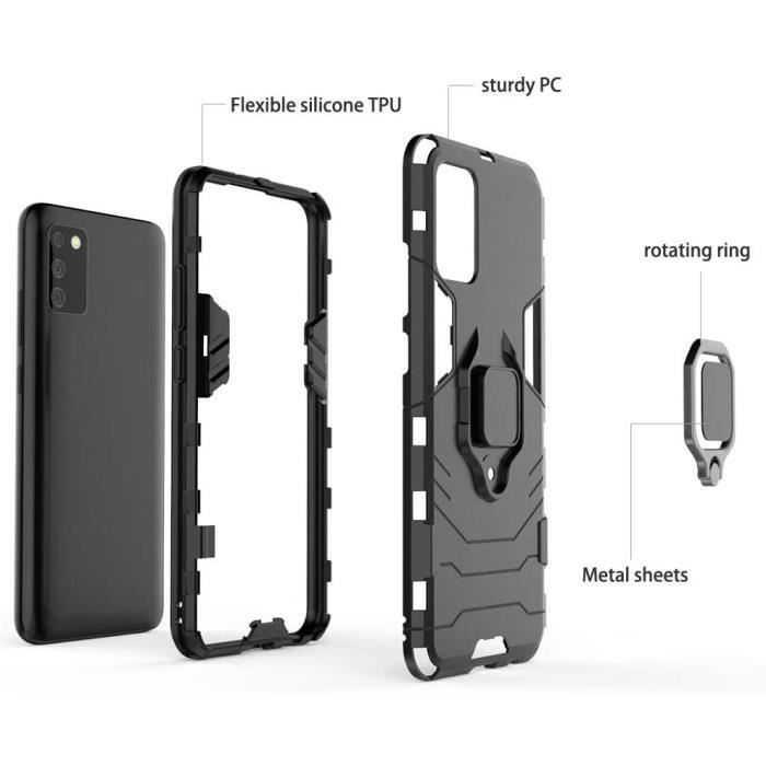 Coque pour samsung galaxy a02s - marque - antichoc - anti-chute - rouge - anneau rotatif