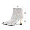 Women Pointed Metal Ankle Boots Female Sexy Stiletto High Heels Shoes Spring Autumn Fashion Side Zipper Thin Heeled Short Boots