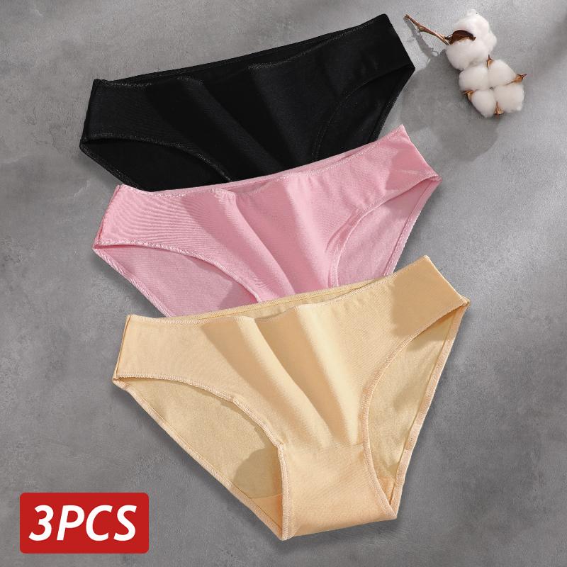 FINETOO 3Pcs/Set Seamless Cotton Fabric Briefs Underwear For Women Sexy Low Waist Breathbale Panties Female Elastic Solid Color Lingerie