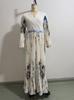 Women Floral Print One Shoulder V Neck Long Sleeve Casual Vacation A Line Long Dress