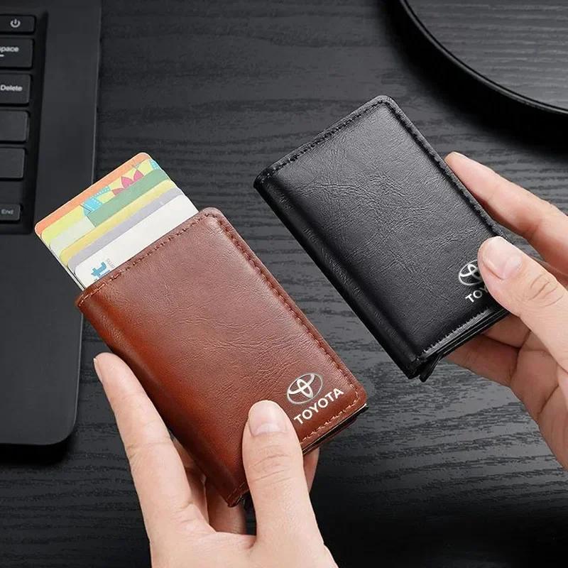 1Pcs Car Logo Active Leather Pop up Wallet Credit Card Storage For Toyota Yaris Hilux Corolla Prius Avensis Emblem Auris Rav4