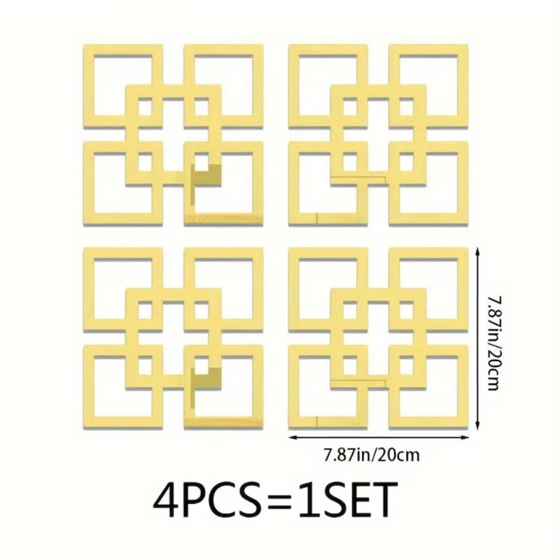 4Pcs 3D Acrylic Mirror Stickers Geometry Hollow Pattern Modern Room Bathroom Decor Diy Wall Decoration Supplies
