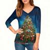 3/4 Sleeve Shirts For Women Print Christmas Tees Blouses Casual Plus Size Basic Tops Pullover
