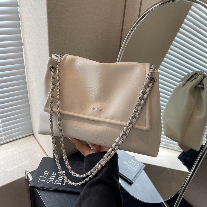 

Большая вместительная сумка женская 2024 новая популярная высококачественная сумка через плечо летняя универсальная сумка-мессенджер на цепочке для поездок на работу бежевый