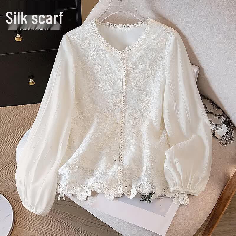Silkbay Women s Elegant Lace Long-Sleeve Blouse M