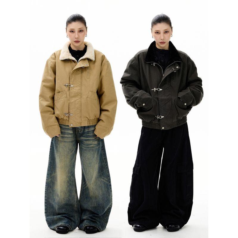 Kisko Winter American-Style Bomber Fleece-Lined Jacket Cotton Coat for Men and Women, Stylish Warm Casual Outerwear for Couples, Trendy