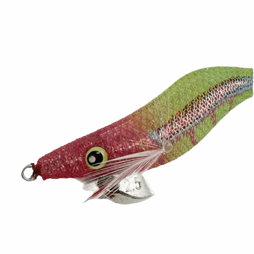

Wooden Material UV Octopus Lure 2.5 Size Cuttlefish Lure Wooden Shrimp Lure Squid Fishing UV Red-Red Head Green Body