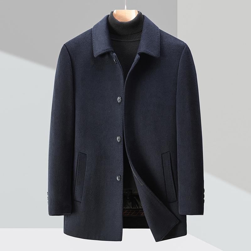 

Зимнее шерстяное пальто средней длины для папы, мужское шерстяное пальто с лацканами и пуховой подкладкой, ветровка из кашемира для людей среднего возраста 195