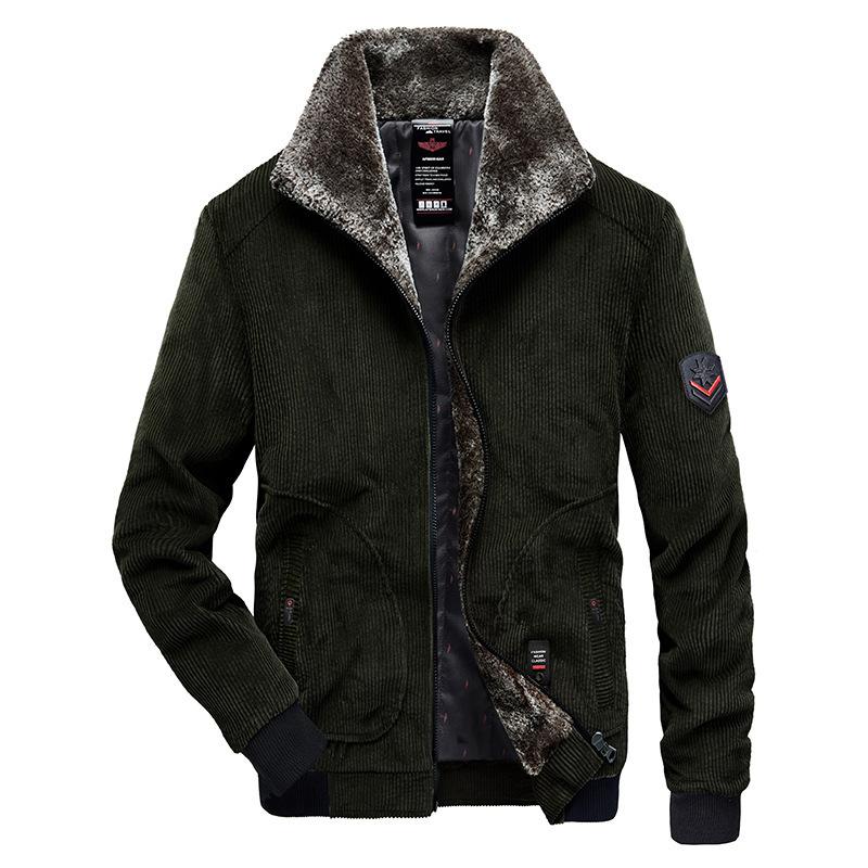 Men's Winter Velvet Thickened Warm Lapel Cotton Coat Men's Fashion Casual Corduroy Jacket Cotton Coat