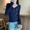 Spice Girl Style Collar Front Shoulder Embroidered Top Women's Spring New Slim-fitting Long-sleeved Shirt with Bottoming Shirt