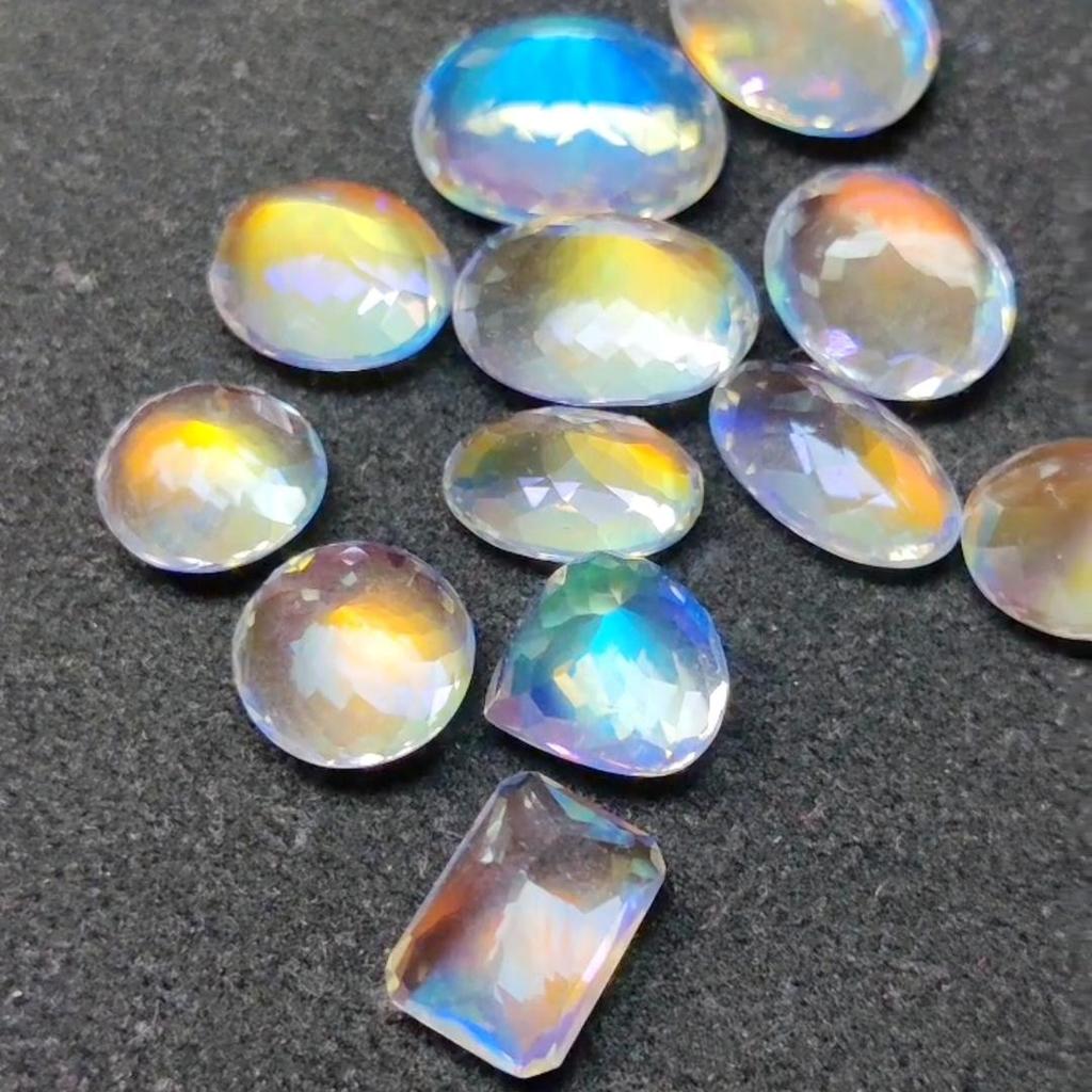 Natural Carat + Size Madagascar Moonstone Lot, Multi-Shape Rainbow Gemstones Lot.