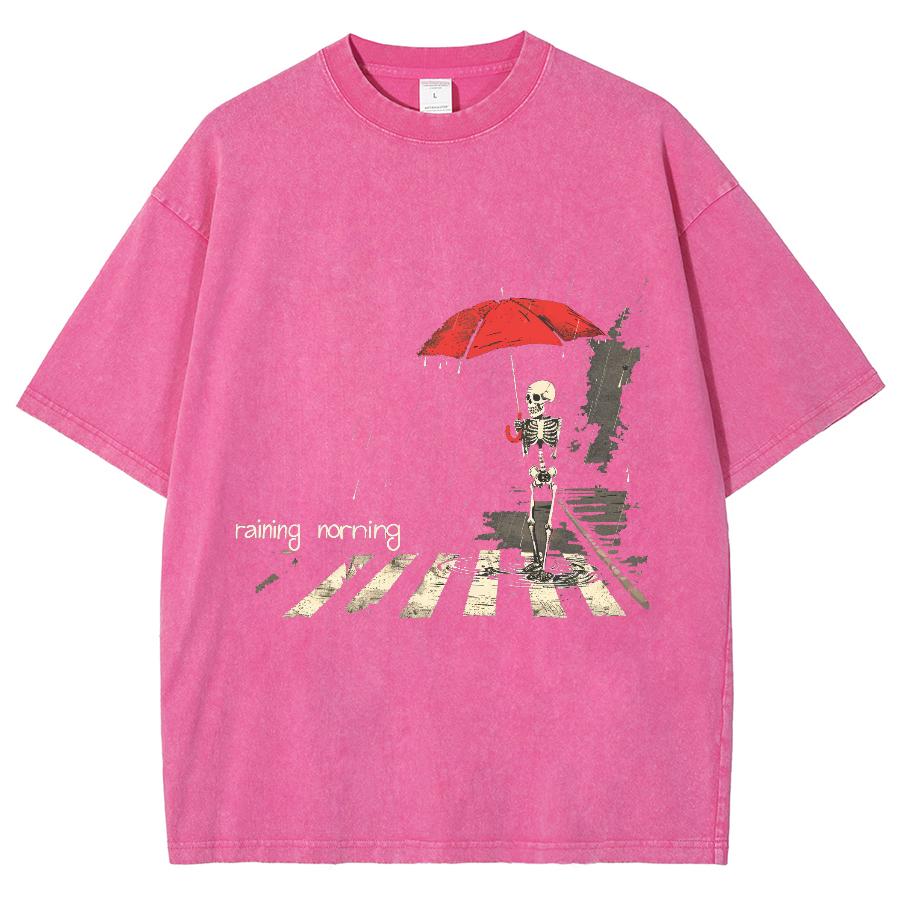 

Повседневная хлопковая футболка с принтом черепа и зонта от дождя для женщин, унисекс, оверсайз, стирка, свободная, для пары, со средним рукавом, постапокалиптическая 3XL