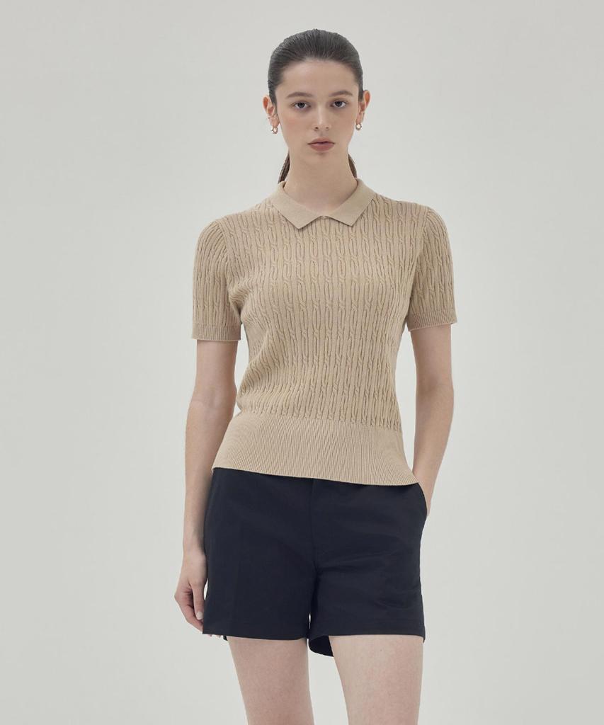 THEKNITCOMPANY Orea Cable Polo Shirt - Agate Beige