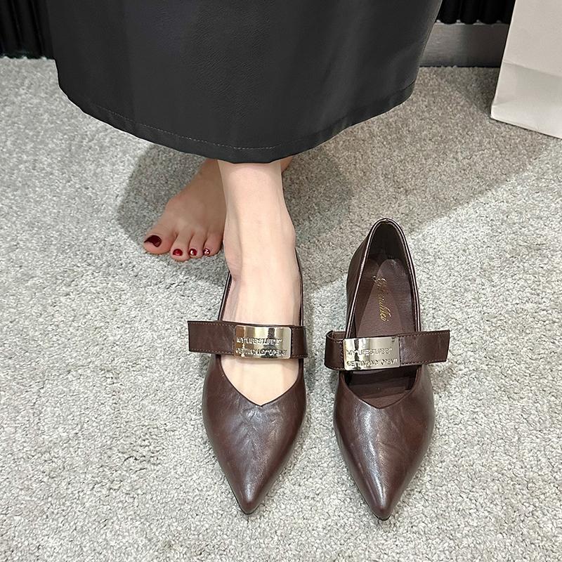 Fashion Women's Low Heel Shoes Spring New Pointed Head Shallow Mouth Metal Buckle Soft Sole Non-slip Low Top Shoes