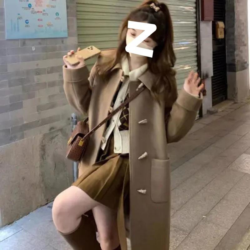 

Horn Buckle Japanese Woolen Coat for Women, Autumn and Winter New Style Woolen Coat, Small, Medium and Long Style 3XL