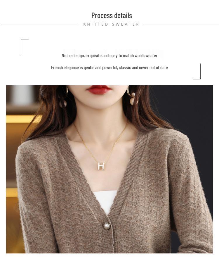 Women's Stylish Loose V-Neck Wool Cardigan Sweater, Autumn/Winter 2025 Collection