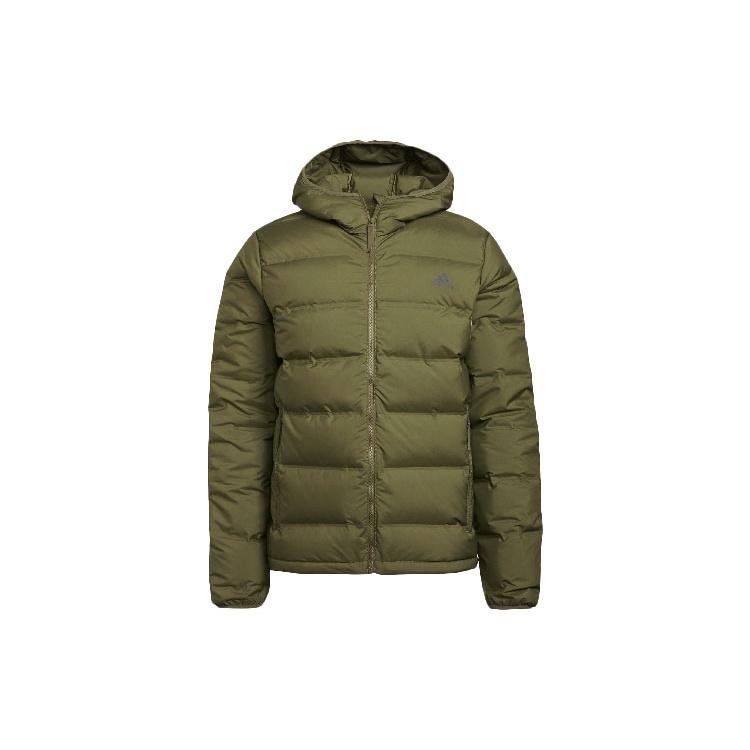 Men s adidas Logo Long Sleeves Hooded Stay Warm With Down Feather Green Jacket GU3954 S