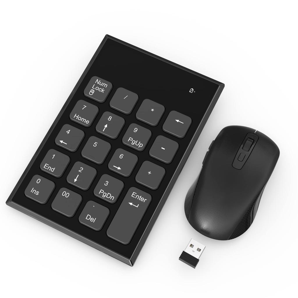Trådløst numerisk tastatur og mus Trådløst tastatur og DPI-justerbart trådløst musesett med enkel USB-nummer og kompakt numerisk tastatursett,