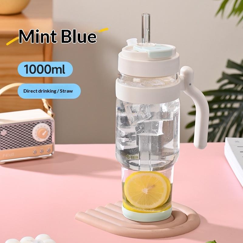 1000ml Cross Border Popular Large Capacity Flower Tea Cup, Straw Glass Cup, High Borosilicate Car Ice Cream Cup lijiao