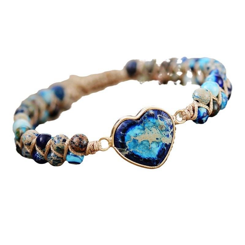 Imperial Stone Peach Heart-Shaped Double-Layer Hand-Woven Adjustable Bracelet