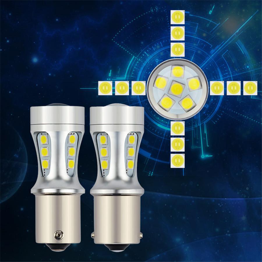 2X1156 Led Ba15S P21W S25 18Led 3030 Chips 6000K White Drl Car Brake Lights Back Light Bulb Light