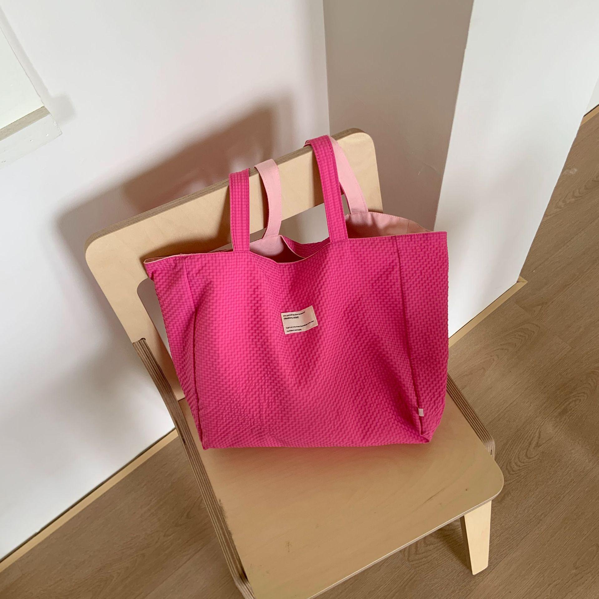 

2025 summer new tote bag Korean lazy style canvas bag simple embroidery double-sided bag plaid contrasting cloth bag