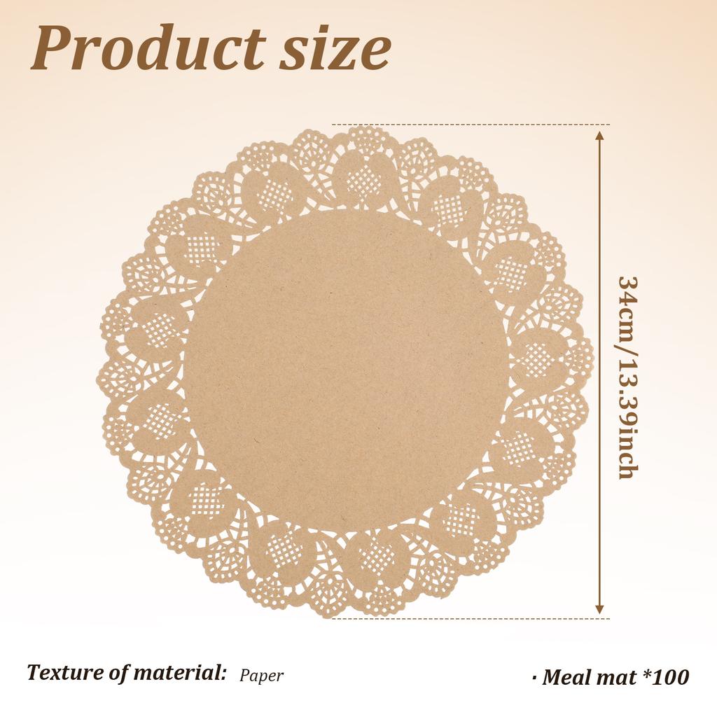100 Blatt Ausgestanztes Tischset Papier Tischuntersetzer 34cm Rund Spitze Tassenuntersetzer Mehrzweck Papiermatte für Hochzeitstischdekoration