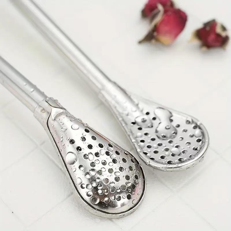 2in1 Stainless Steel Drinking Straw Spoon Yerba Mate Tea Filter Reusable Easy Cleaning Bombilla Gourd Bar Accessories with Brush