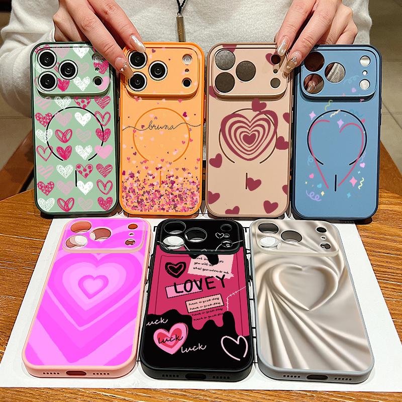 Lovely Hearts Pattern Case For iPhone 17 Pro Max Funda iPhone 16 15 14 13 Pro Max Magnetic For Magsafe Hybrid Slim Matte Cover