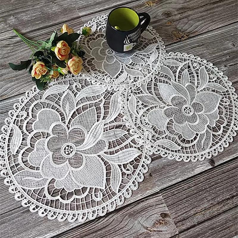 

Classic embroidered flowers living room bedroom corridor round table lamp cushion coaster fruit tray mat furniture decoration Round 20cm
