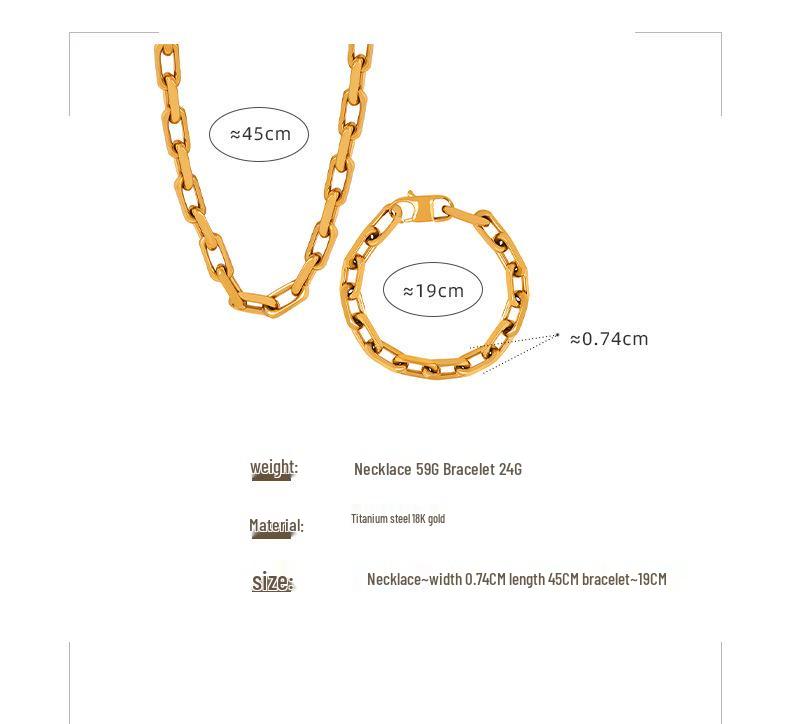 Cuban Chunky Chain Hip Hop Necklace & Bracelet In Titanium & Stainless Steel with 18k Gold, Versatile Unisex Jewelry