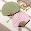 Retro Mini Shell Fan cool Cotton Linen Cloth Chinese Folding Hand Heat protection Gentle Solid Handheld Fan Women's