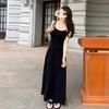 Spice Girl Elastic Suspender Dress Women's Spring and Summer New Sexy Slim Waist Temperament One-word Shoulder Medium and Long Skirt